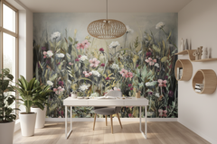 Wall mural Endless summer - 1 - Fototapet med midsommarblommor i varma toner – fototapet med unikt motiv som skapar en ins...