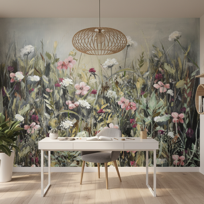 Endless summer - 1 - Fototapet med midtsommerblomster i varme toner rumsbild 2