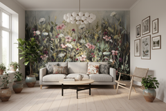 Wall mural Endless summer - 1 - Fototapet med midsommarblommor i varma toner – fototapet med unikt motiv som skapar en ins...