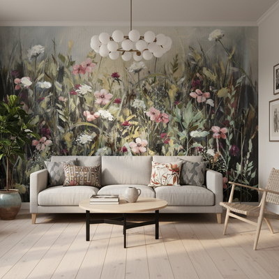 Endless summer - 1 - Fototapet med midtsommerblomster i varme toner rumsbild 5
