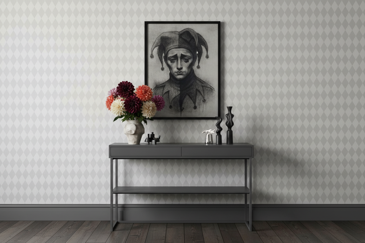 Wavy Diamond - Pearl – Geometrisk tapet med retrokänsla