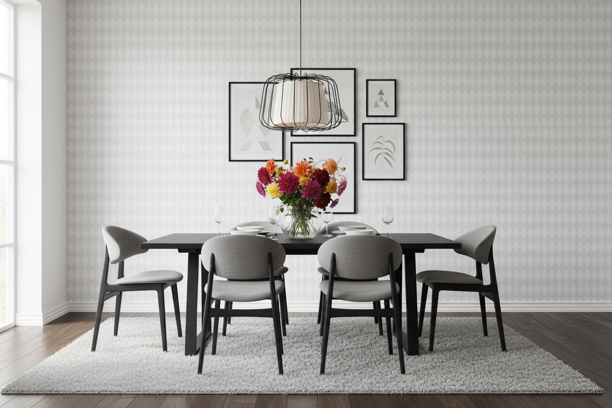 Wavy Diamond - Pearl – Geometrisk tapet med retrokänsla