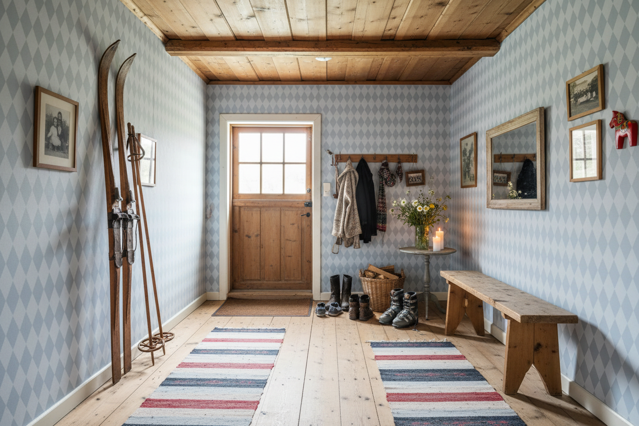 Wavy Diamond - Sky - Geometrisk tapet med vågiga diamanter i blå toner