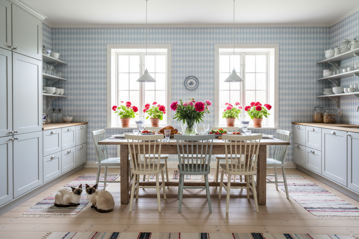 Wavy Diamond - Sky - Geometrisk tapet med vågiga diamanter i blå toner