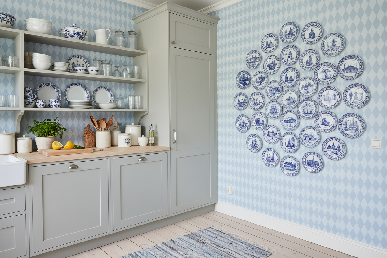 Wavy Diamond - Sky - Geometrisk tapet med vågiga diamanter i blå toner