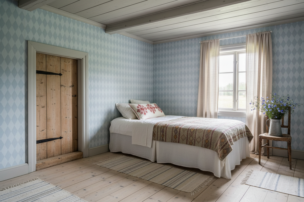 Wavy Diamond - Sky - Geometrisk tapet med vågiga diamanter i blå toner