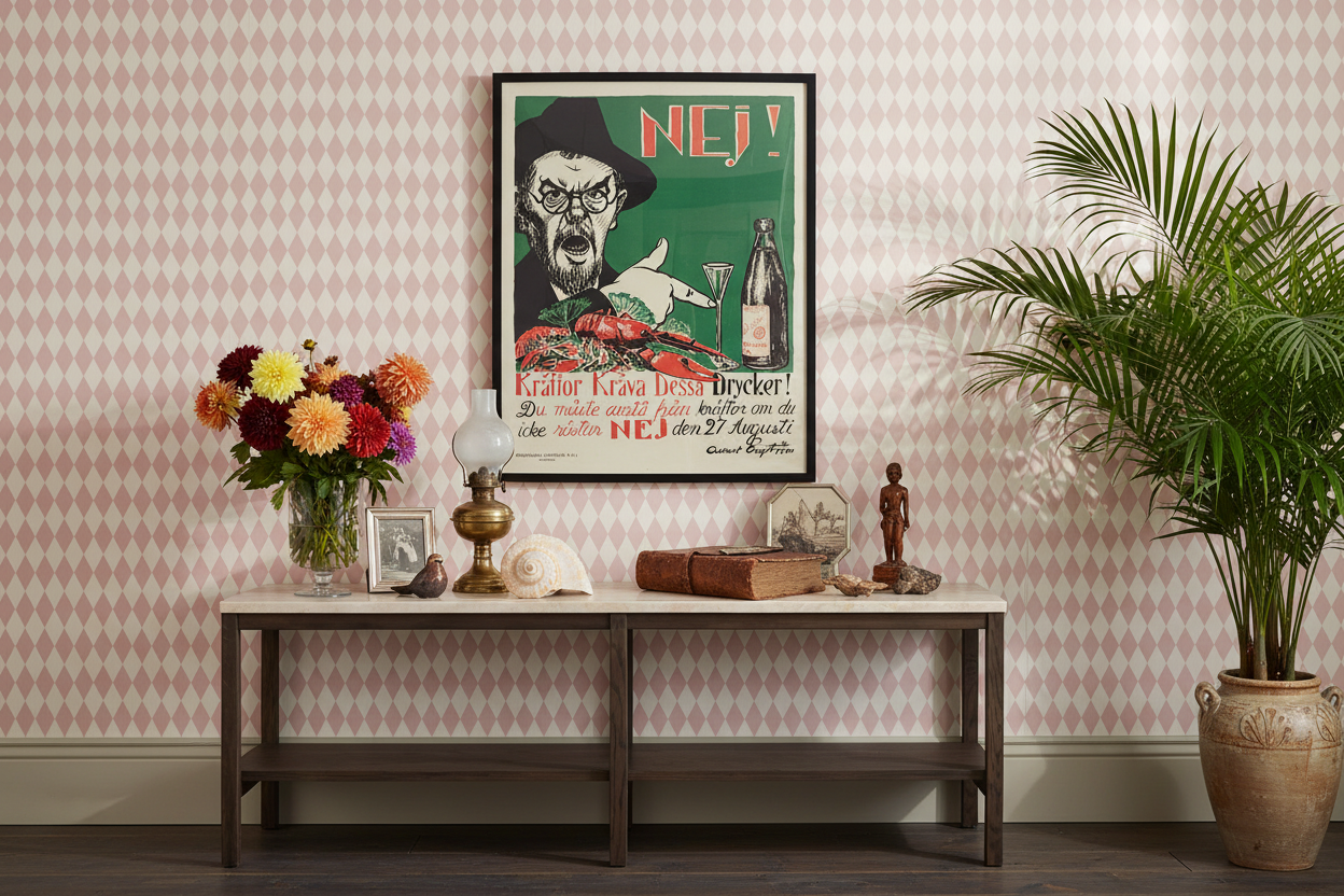 Wavy Diamond - Dusty Pink – Geometrisk tapet med retrokänsla