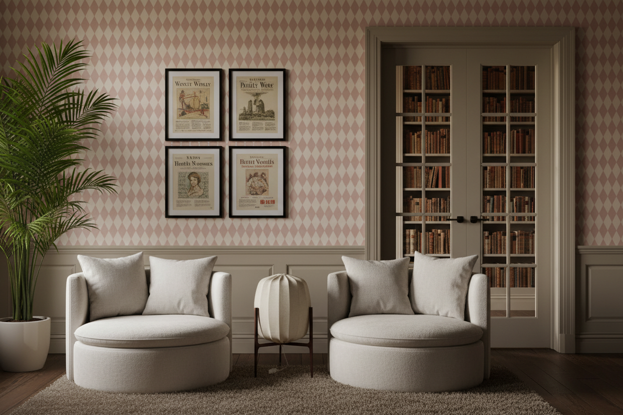 Wavy Diamond - Dusty Pink – Geometrisk tapet med retrokänsla