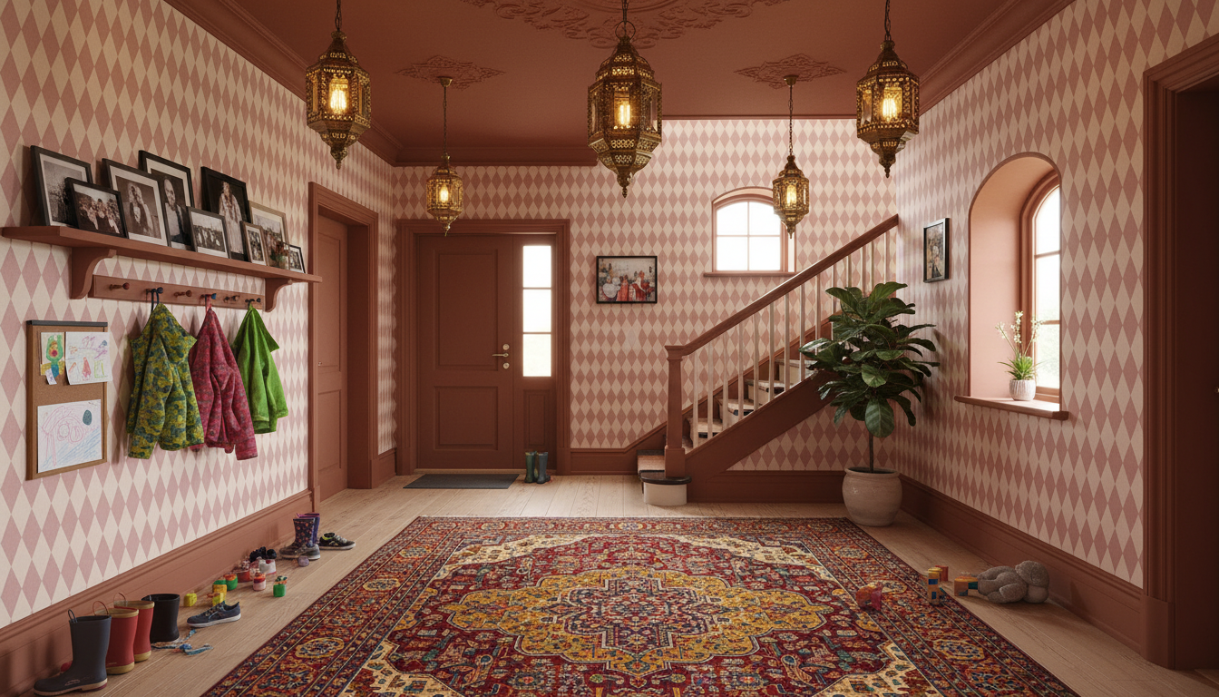 Wavy Diamond - Marrakech - Geometrisk tapet med vågiga diamanter i röda toner