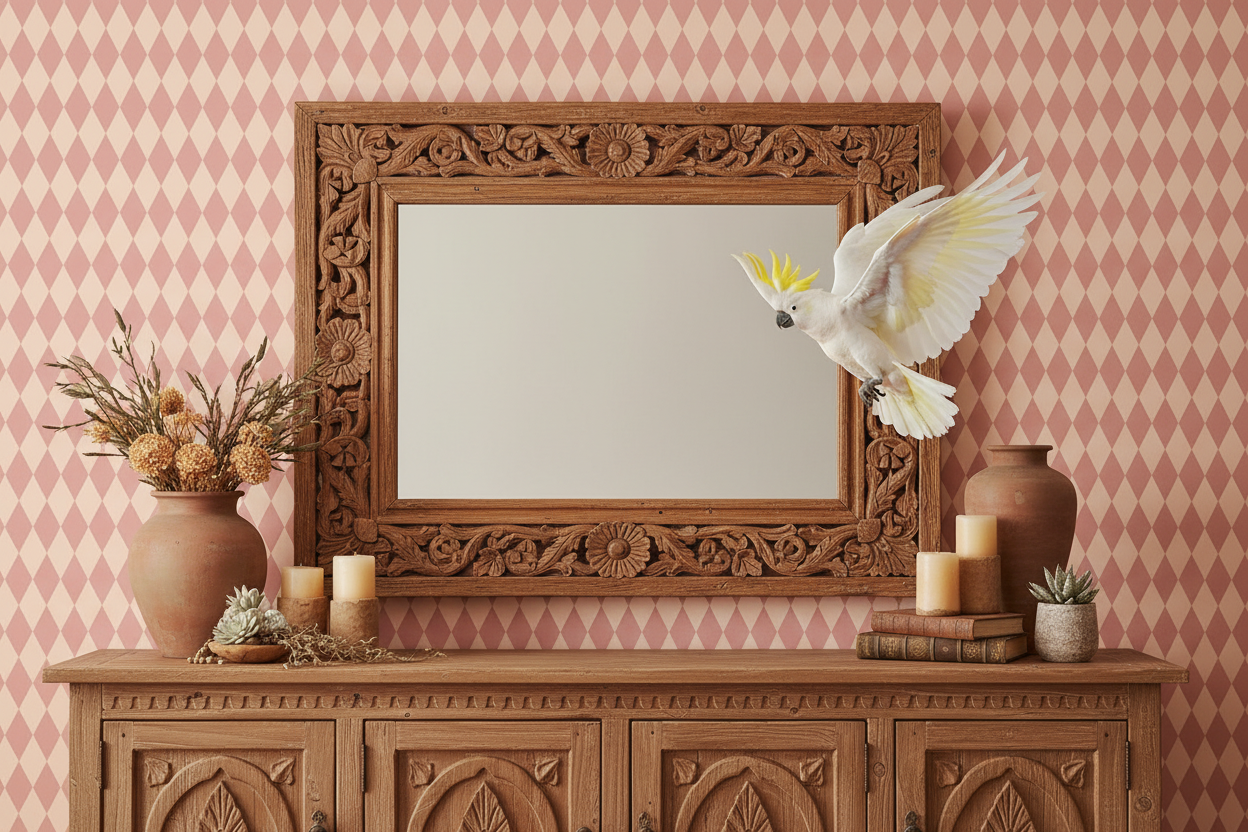 Wavy Diamond - Marrakech - Geometrisk tapet med vågiga diamanter i röda toner