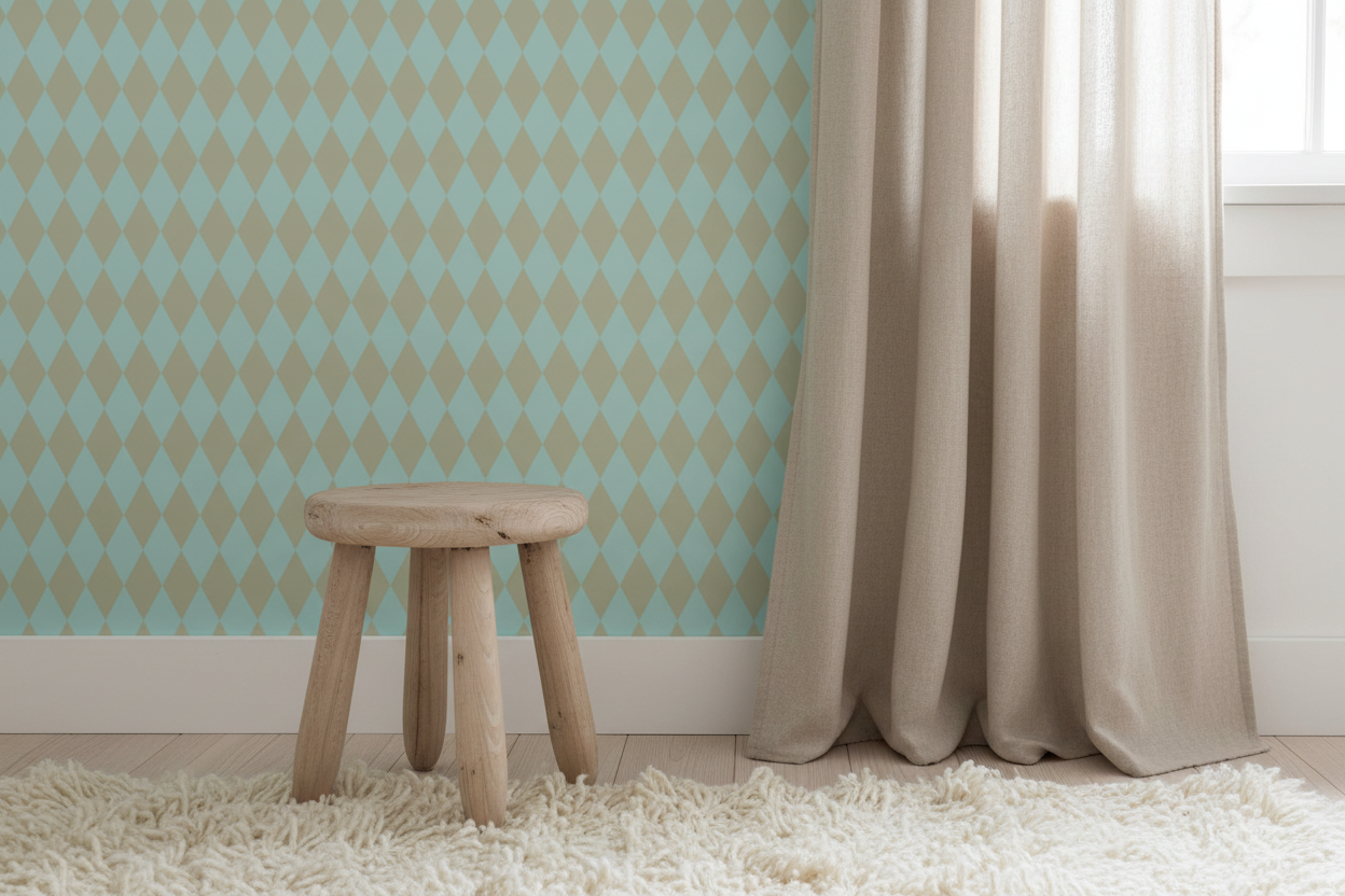 Wavy Diamond - Emerald - Geometrisk tapet med vågiga diamanter i gröna toner