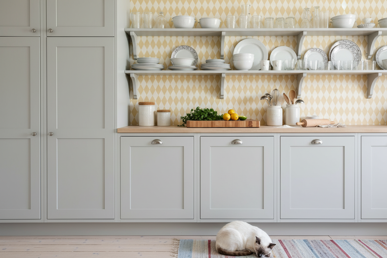 Wavy Diamond - Sunflower – Geometrisk tapet med retrokänsla