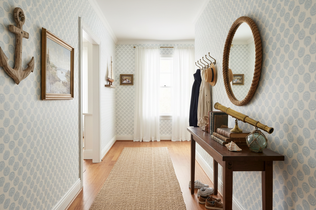 Reval Wallpaper Vongole - Light Blue - Elegant tapet med musselskal i pastellblått – högkvalitativ tapet för en personlig ...