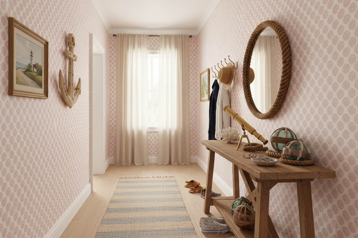 Vongole - Light Pink - Elegant tapet med musselskal i pastellrosa