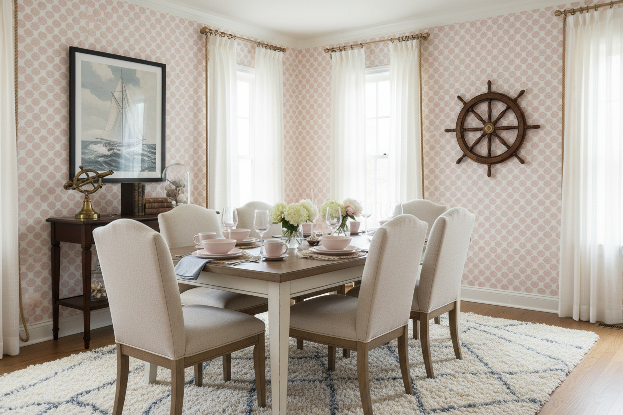 Vongole - Light Pink - Elegant tapet med musselskal i pastellrosa