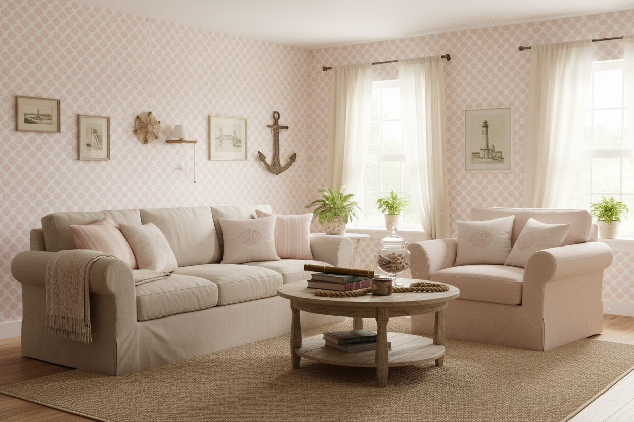 Vongole - Light Pink - Elegant tapet med musselskal i pastellrosa