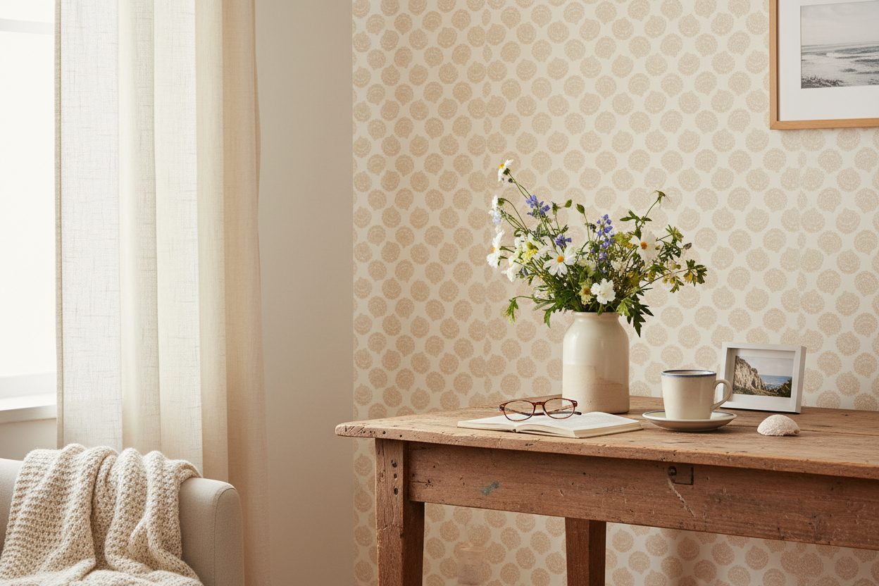 Reval Wallpaper Vongole - Light Sand - Elegant tapet med musselskal i sandfärg – högkvalitativ tapet för en personlig och ...