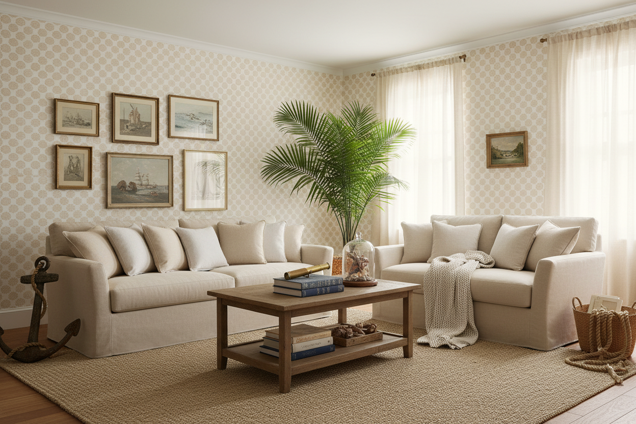 Vongole - Light Sand - Elegant tapet med musselskal i sandfärg