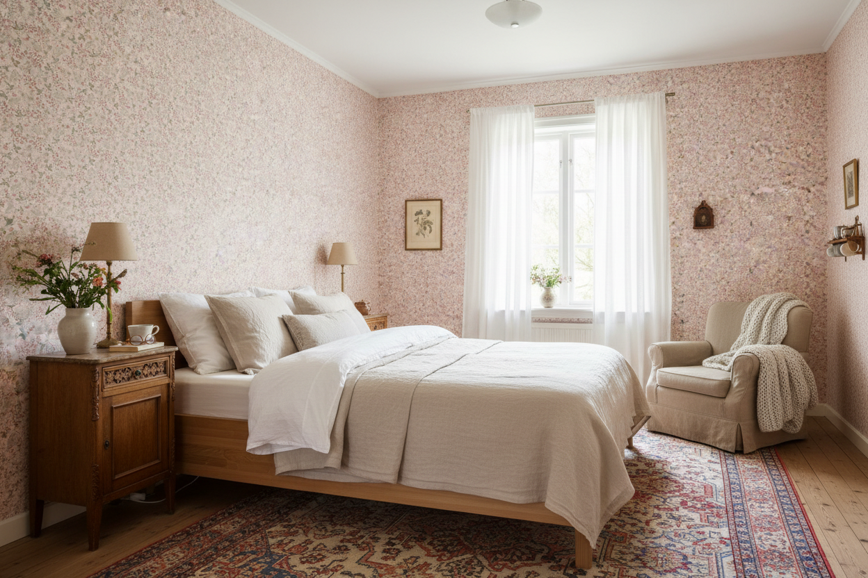 Undergrowth - Pink – Romantisk tapet med skogsblommor