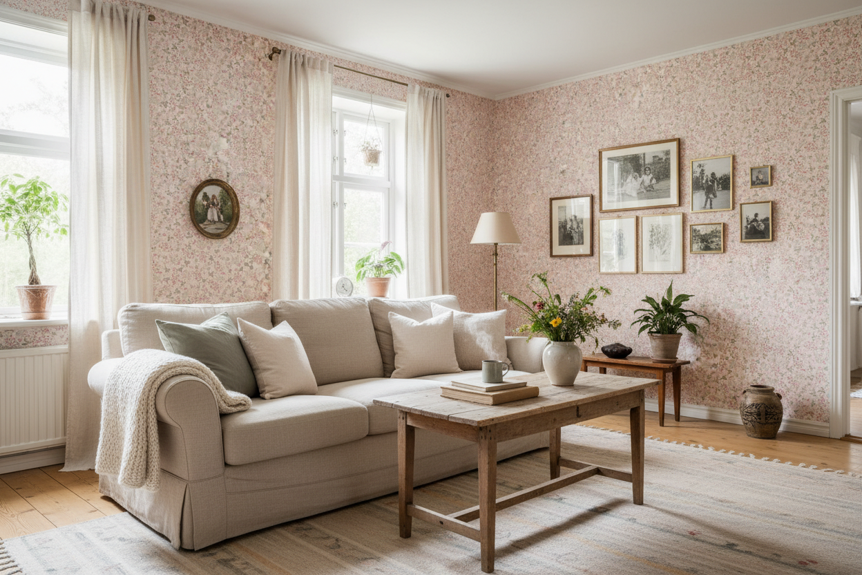 Undergrowth - Pink – Romantisk tapet med skogsblommor