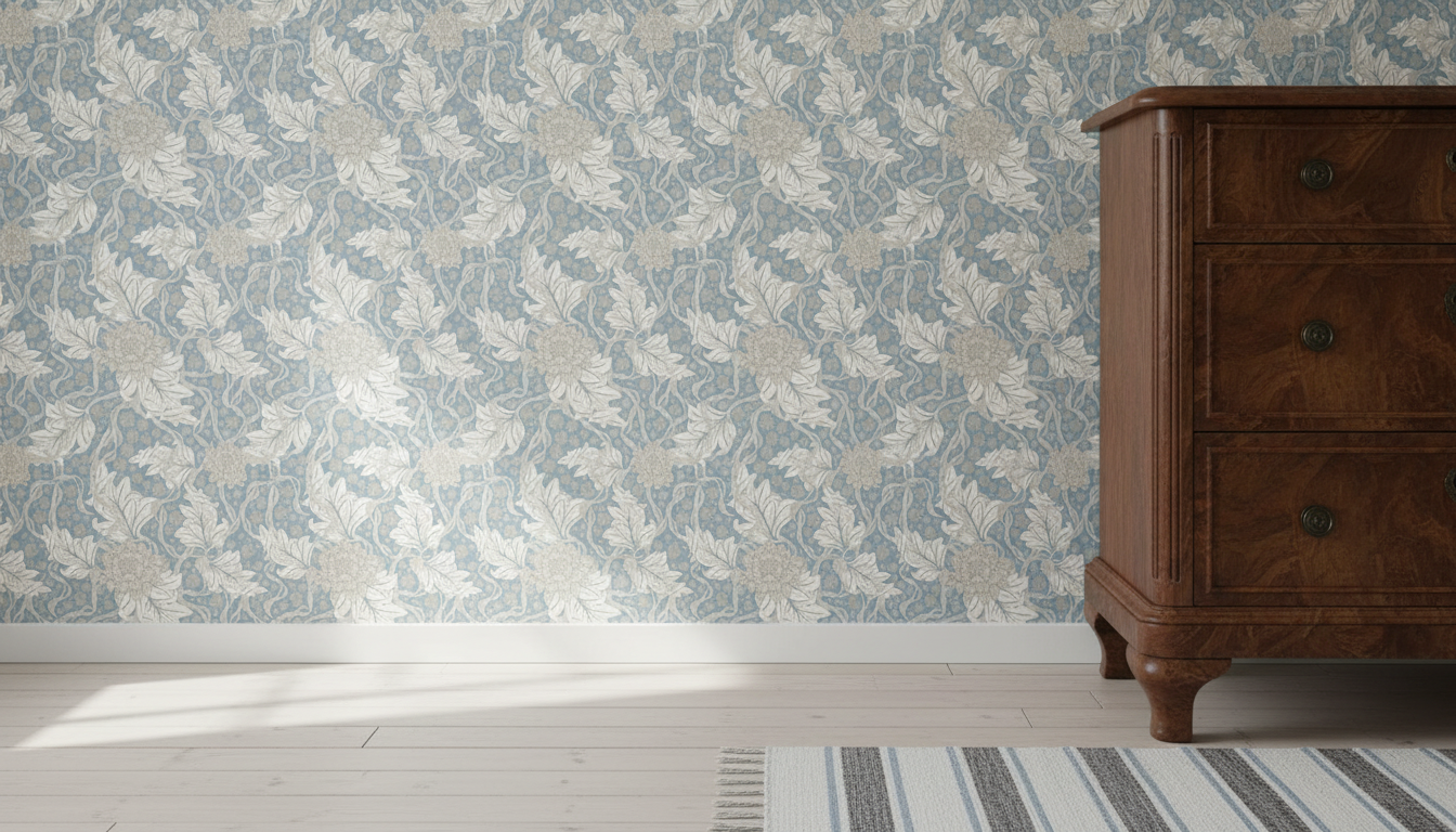 Akantusblomma - Dimblå - beige – Elegant tapet med stormönstrad blomprakt