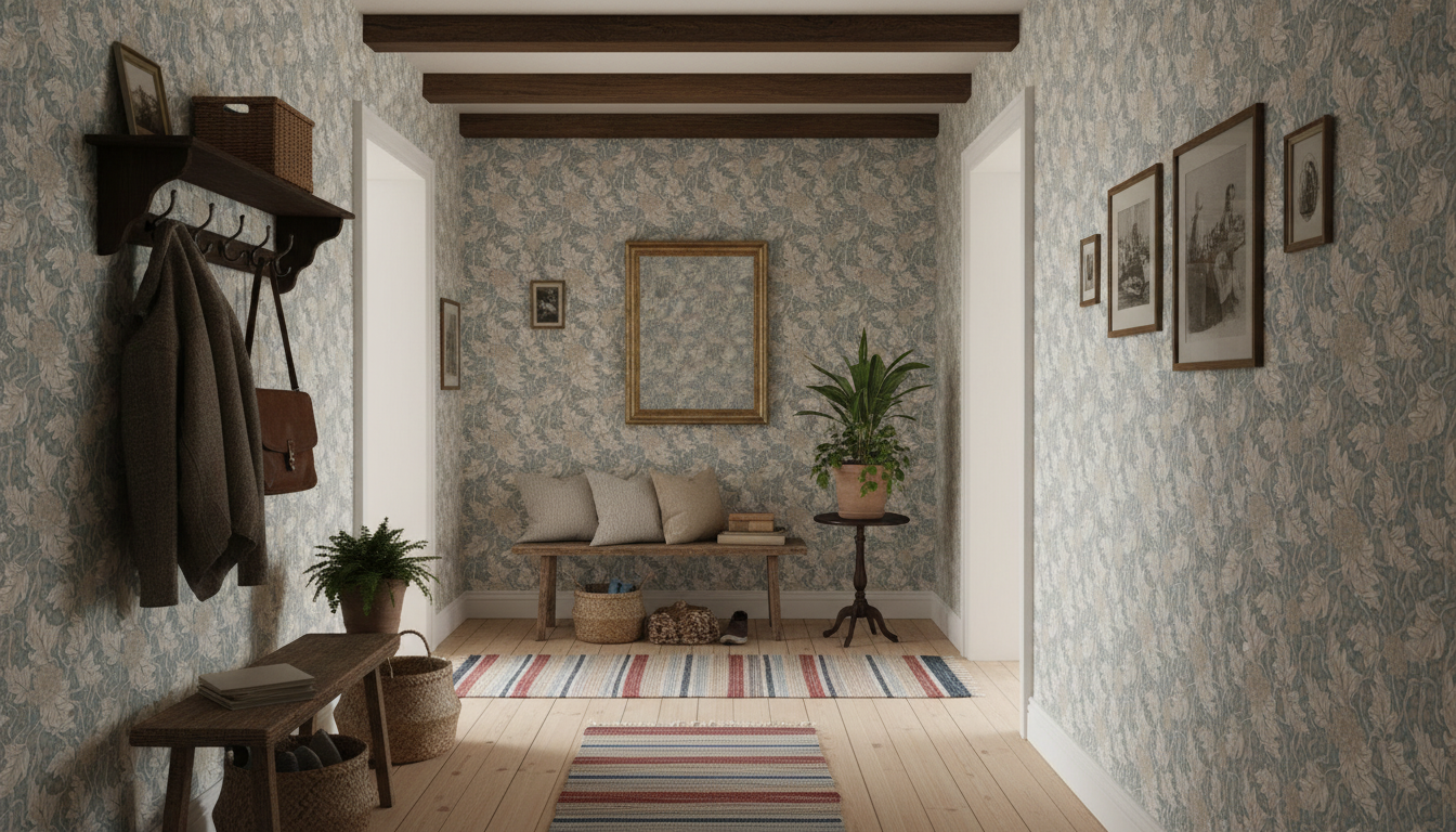 Akantusblomma - Dimblå - beige – Elegant tapet med stormönstrad blomprakt