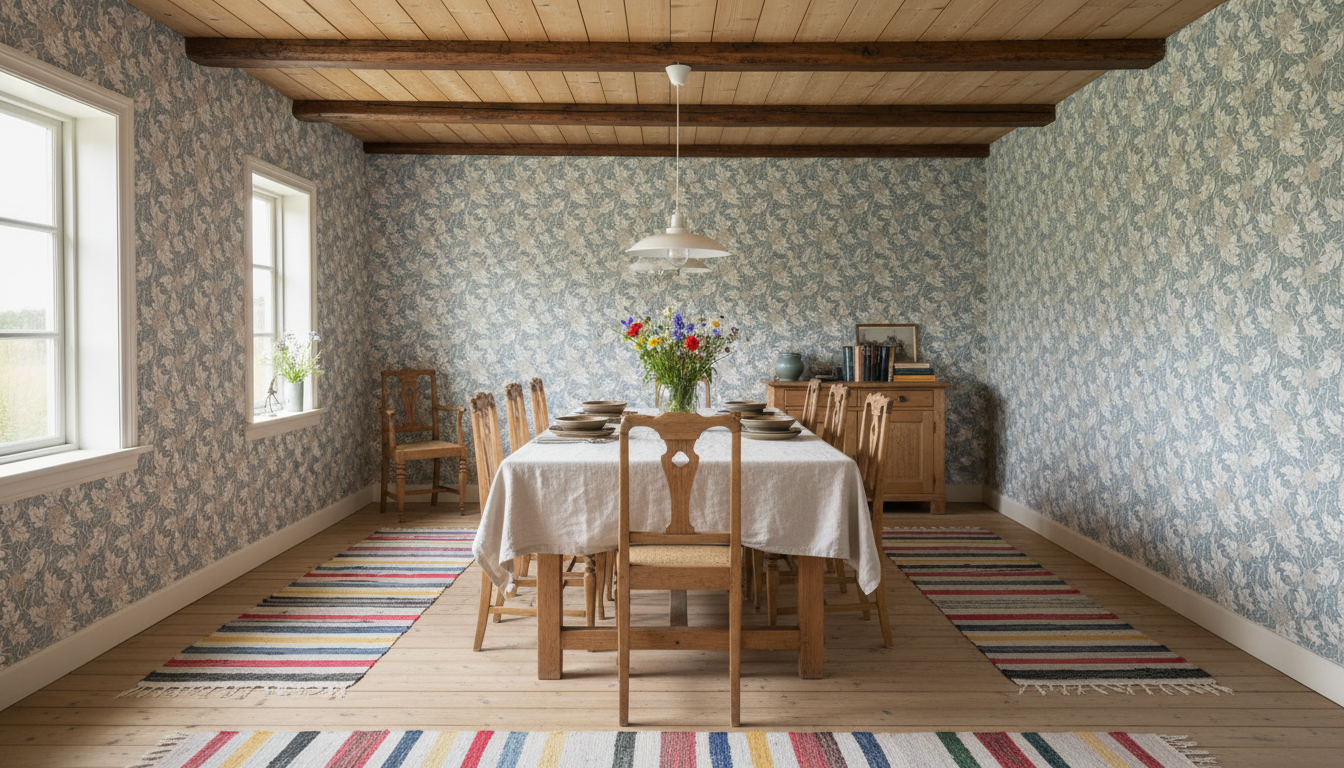 Akantusblomma - Dimblå - beige – Elegant tapet med stormönstrad blomprakt