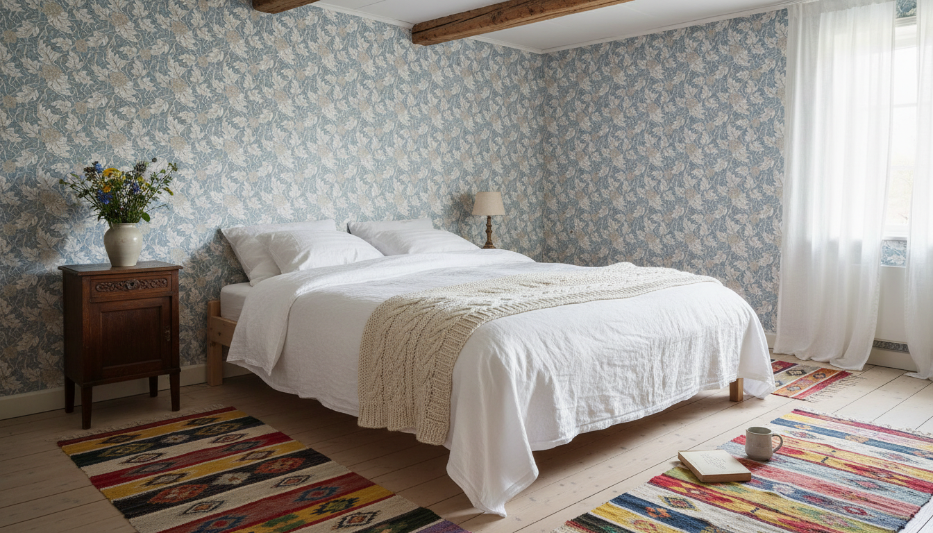 Akantusblomma - Dimblå - beige – Elegant tapet med stormönstrad blomprakt