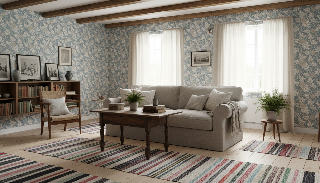 Akantusblomma - Dimblå - beige – Elegant tapet med stormönstrad blomprakt