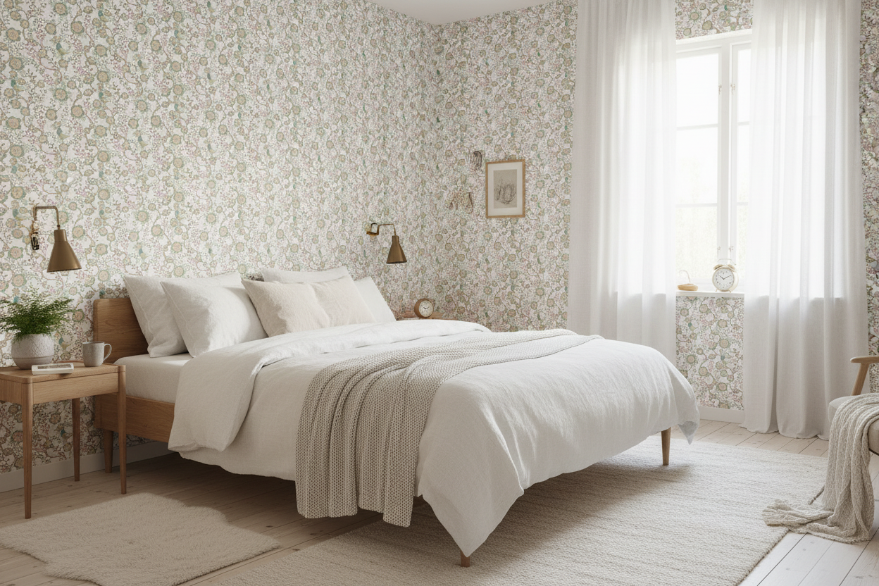 Reval Wallpaper Epiphany - Creme - Romantisk tapet med fåglar och blommor – högkvalitativ tapet för en personlig och harmo...