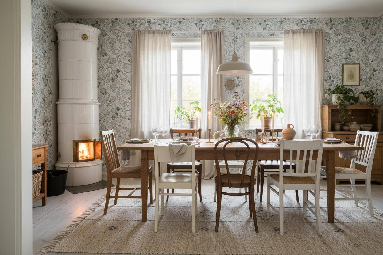 Epiphany - Creme grön - Romantisk tapet med fåglar och blommor