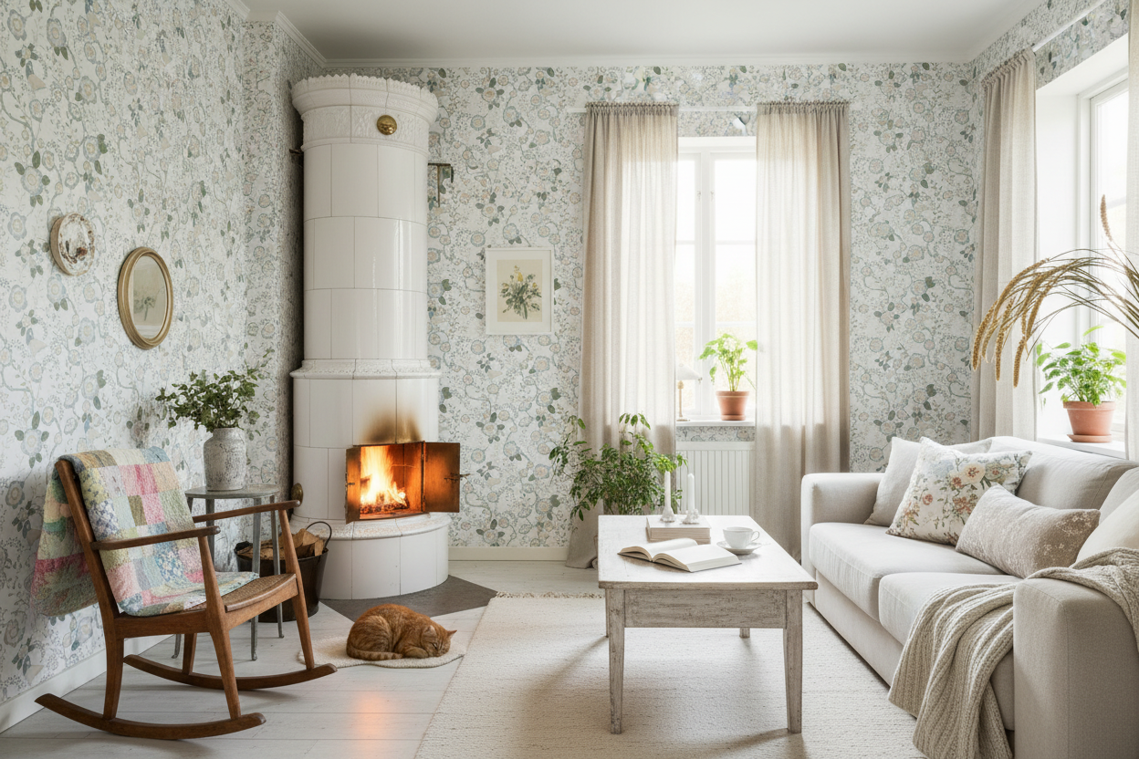 Reval Wallpaper Epiphany - Creme grön - Romantisk tapet med fåglar och blommor – högkvalitativ tapet för en personlig och ...