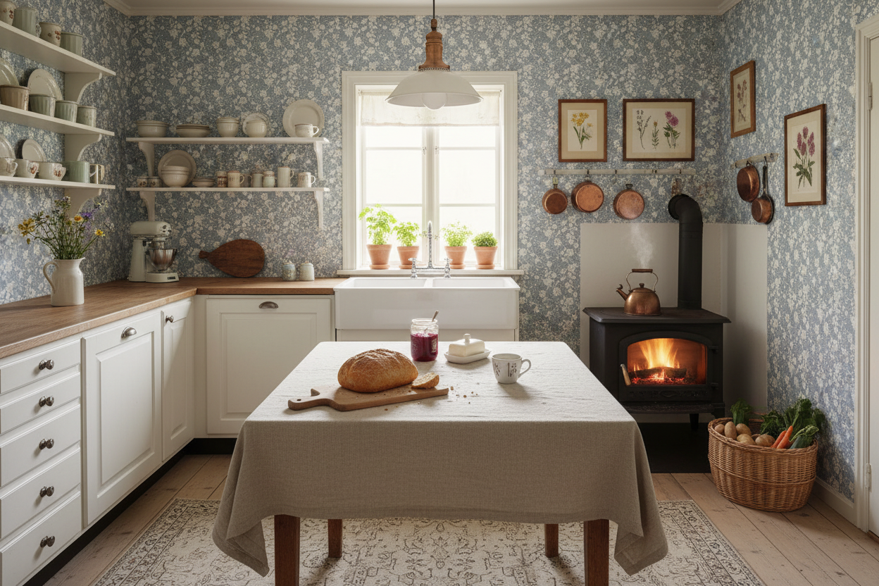 Reval Wallpaper Epiphany - Bly - Romantisk tapet med fåglar och blommor – högkvalitativ tapet för en personlig och harmoni...