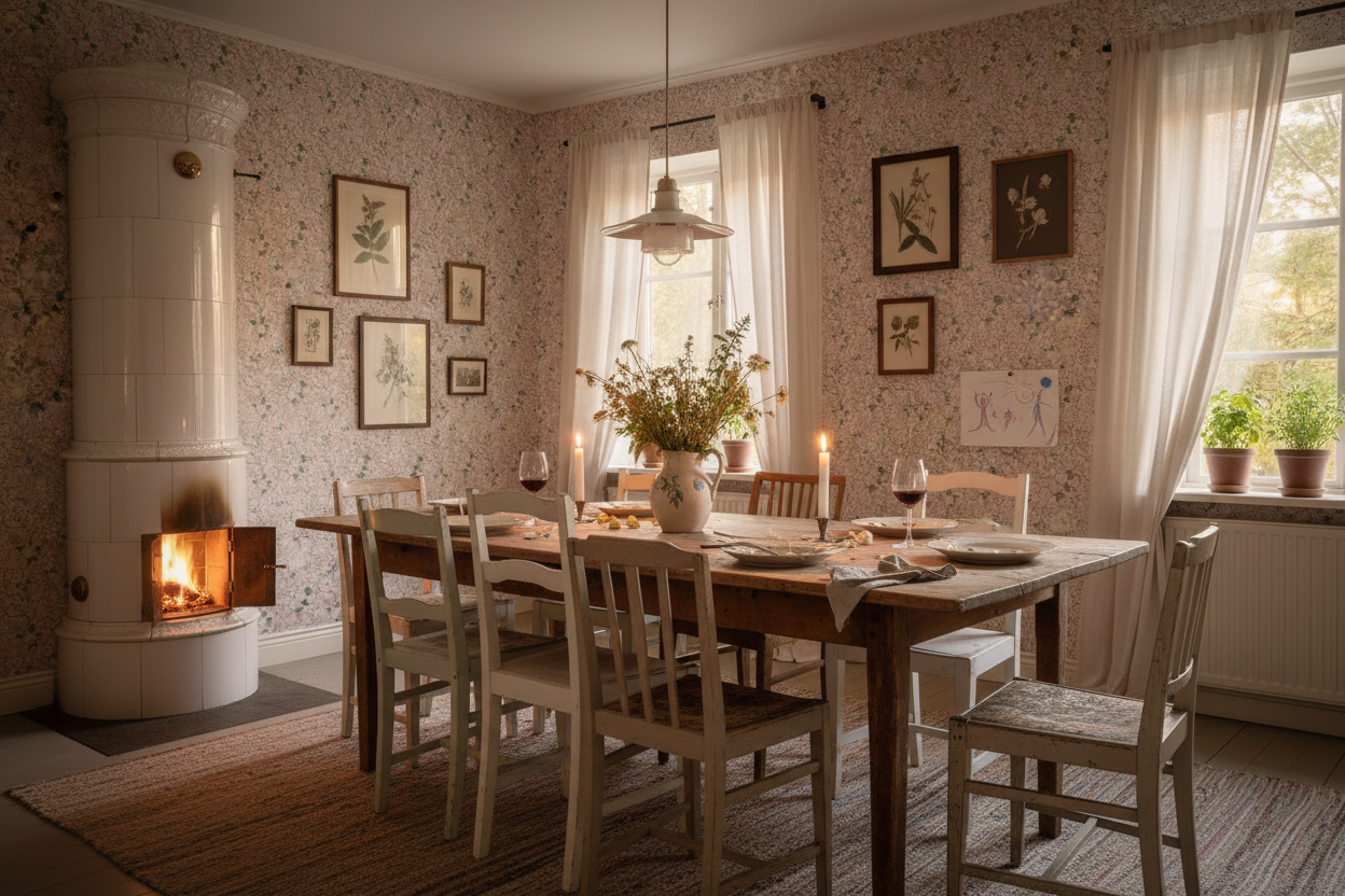 Reval Wallpaper Epiphany - Ljusrosa - Romantisk tapet med fåglar och blommor – högkvalitativ tapet för en personlig och ha...