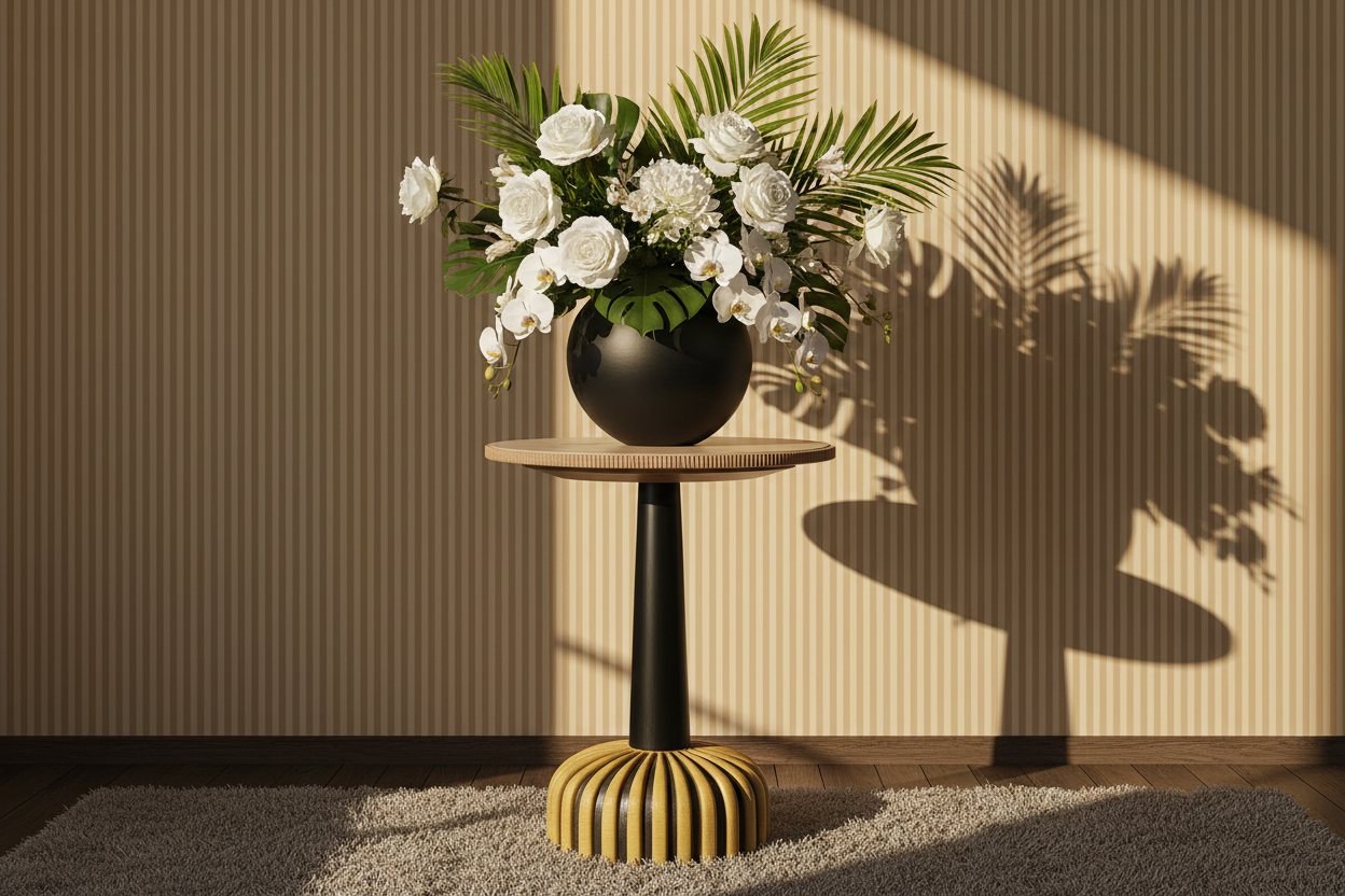 Umbrella Stripe - Gold - Lekfull randig tapet i gula pastellfärger för barnrummet