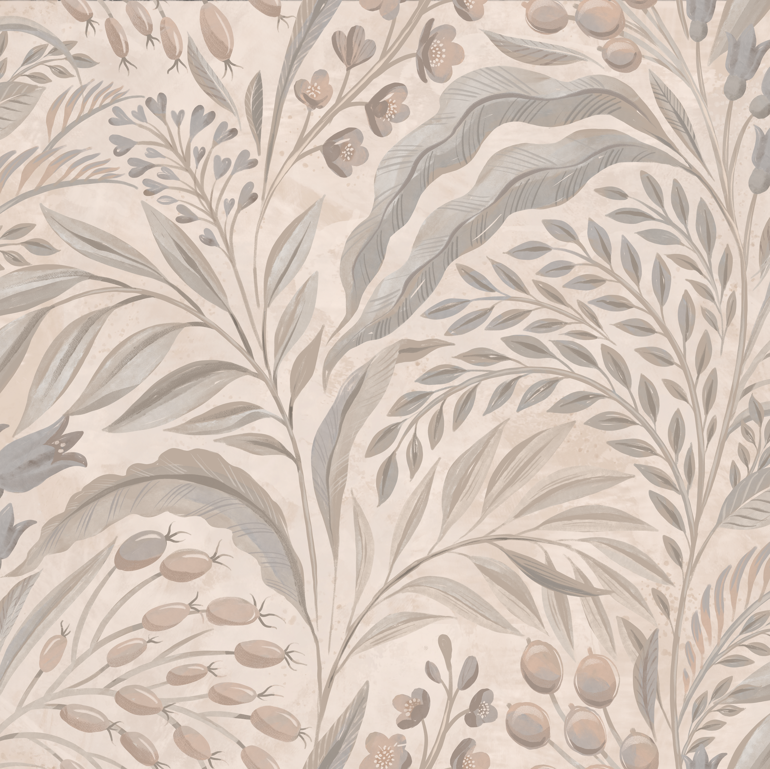 Growing Garden - Sand - Handmålad tapet med naturmotiv