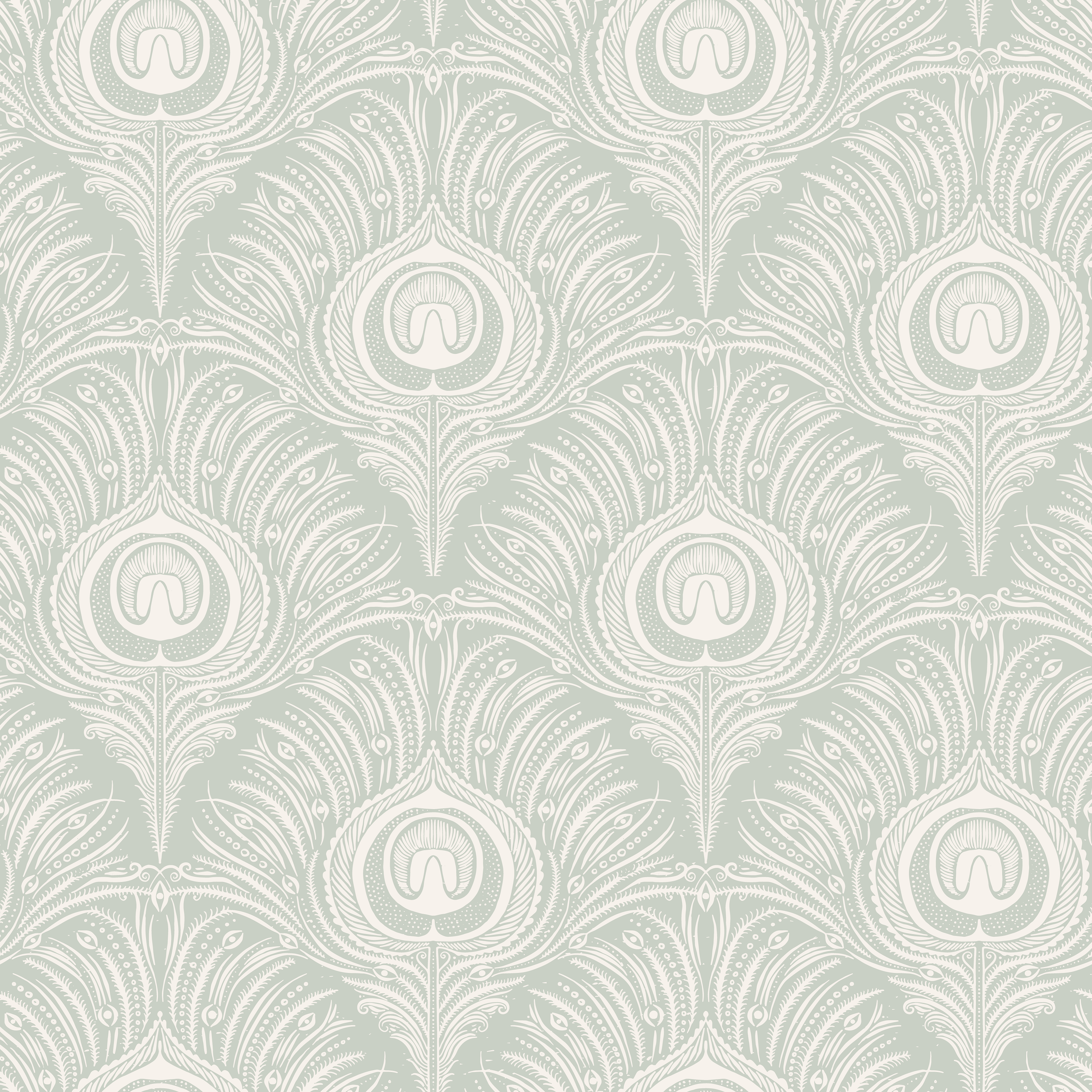 Peacock Plume Damask - Sage Green