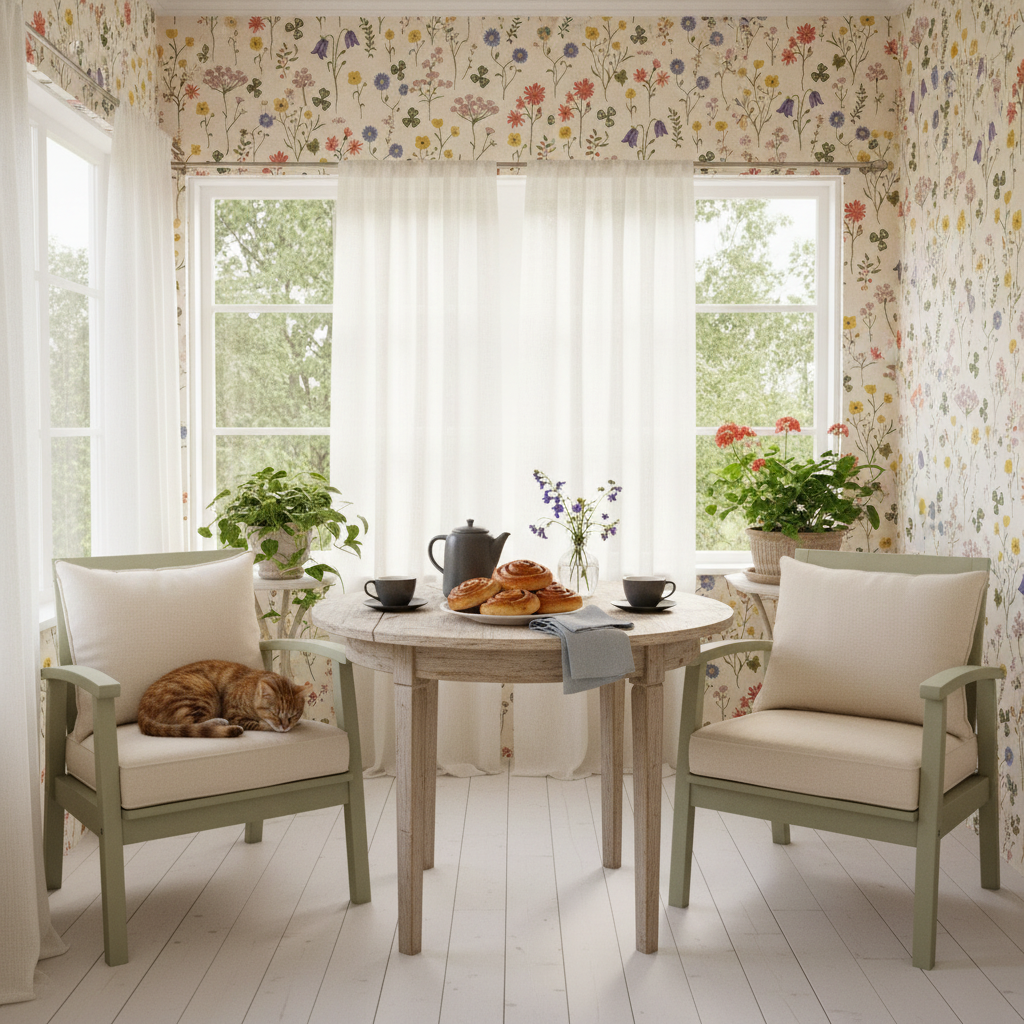 Sommaräng Sommar - Ljus tapet med vilda blommor i minimalistisk design