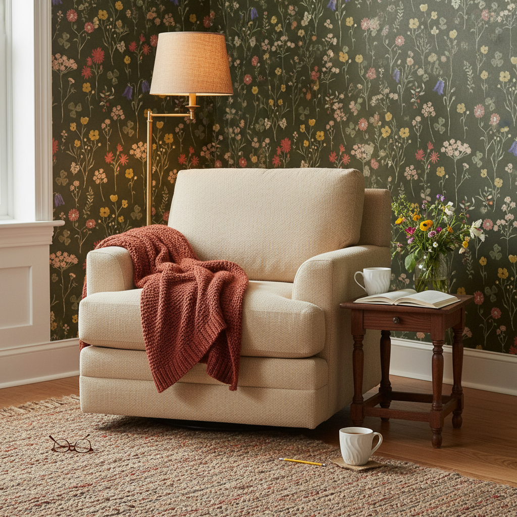 Sommaräng - Mossgrön – Naturlig tapet med vilda blommor i djupa gröna toner