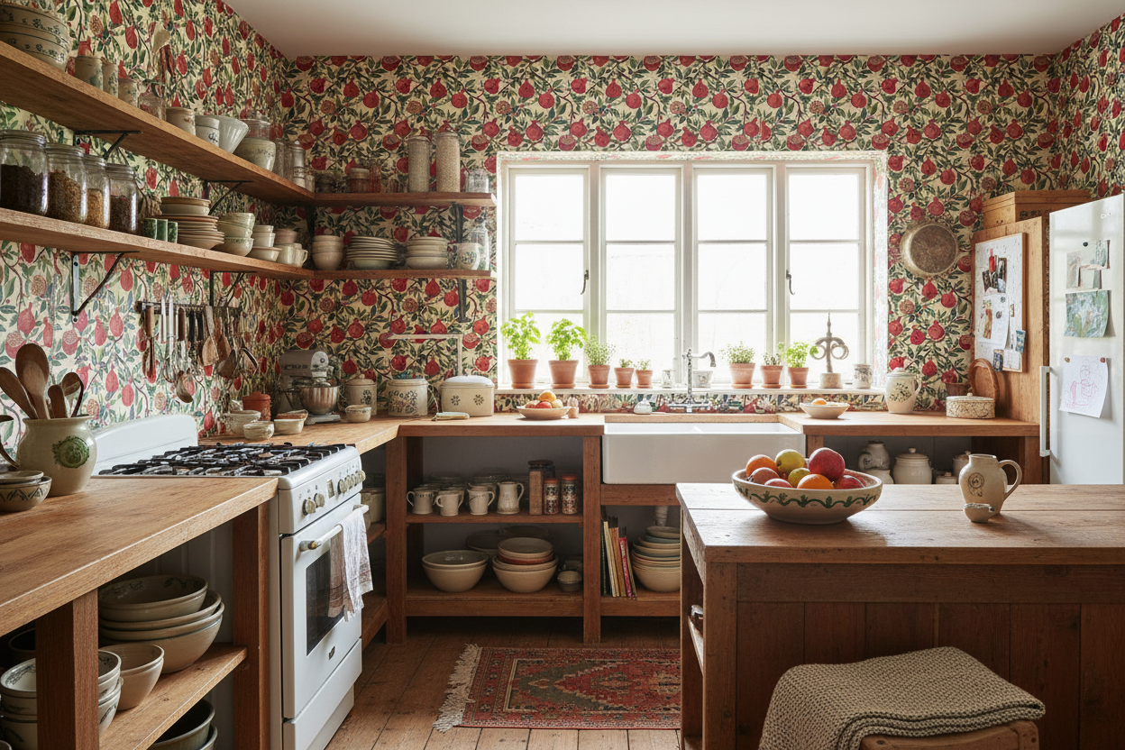 Reval Wallpaper Pomegranate Delight - Röd - Tapet med granatäpplen i rött – högkvalitativ tapet för en personlig och harmo...