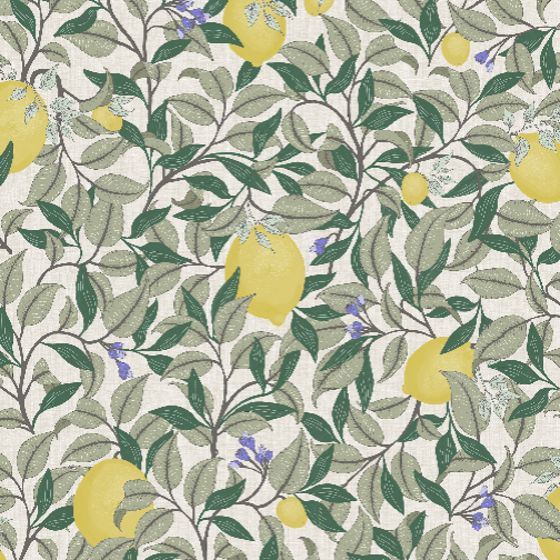 Lemongarden - Vit - Citronmönstrad tapet för medelhavskänsla