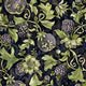 Castle Fruits - Blue - Elegant wallpaper with deep blue fruits against a dark background