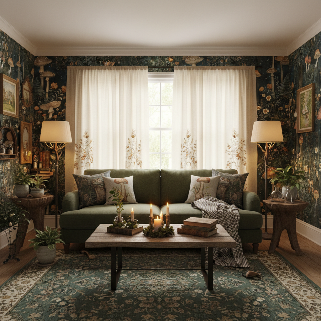 Svampskog - Horisontell - Tapet med John Bauers sagoskogsmotiv