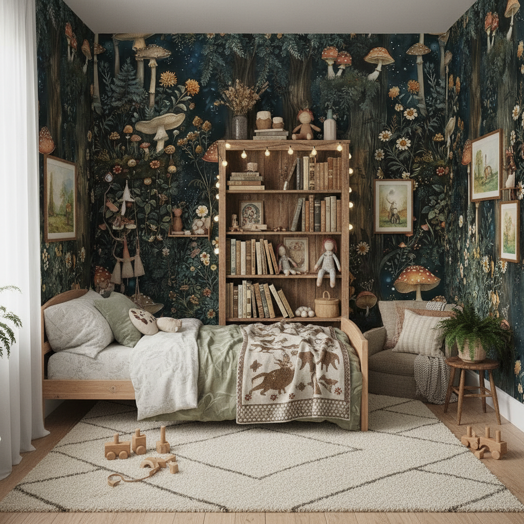 Svampskog - Vertikal - Magisk skogsvägg inspirerad av John Bauer