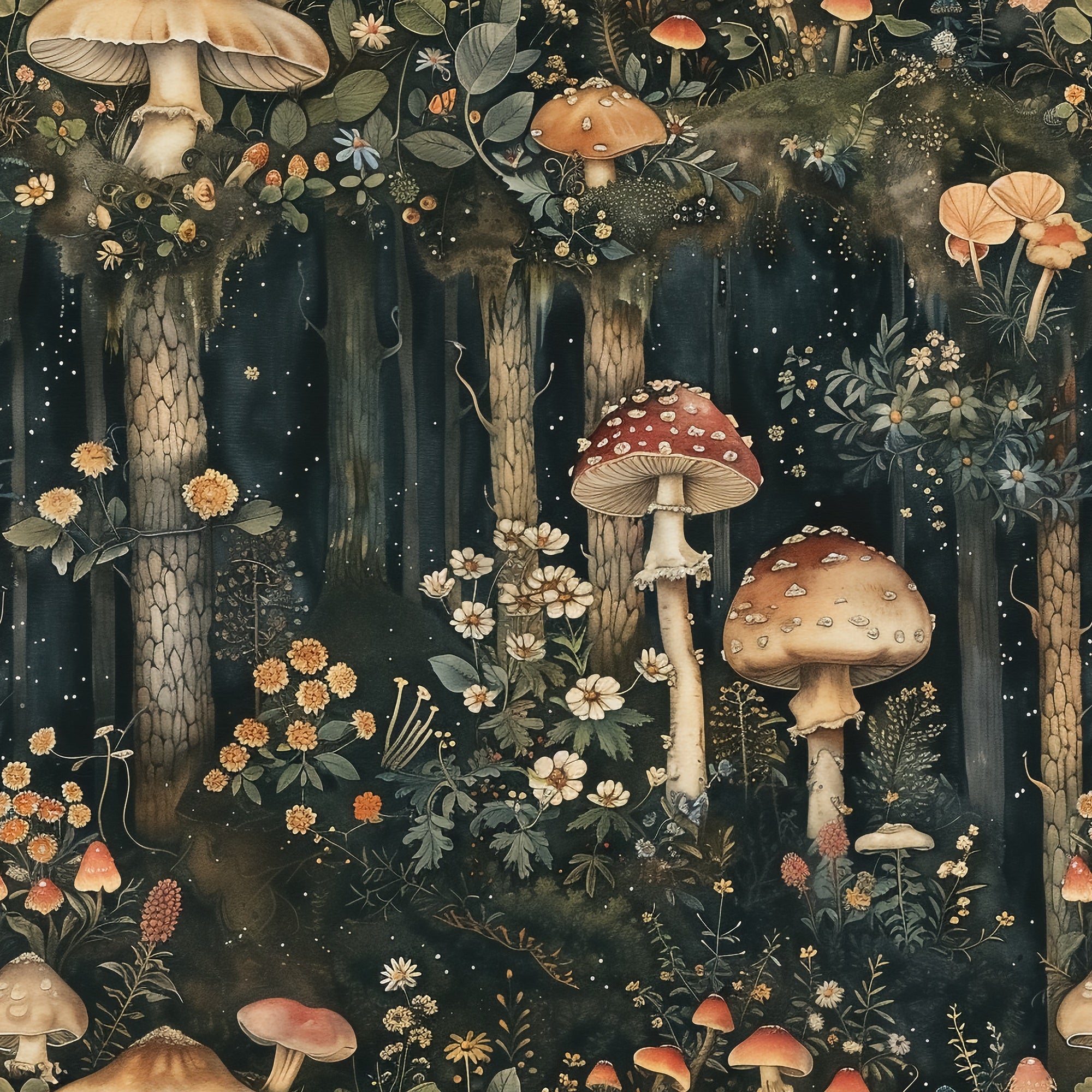 Svampskog - Horisontell - Tapet med John Bauers sagoskogsmotiv