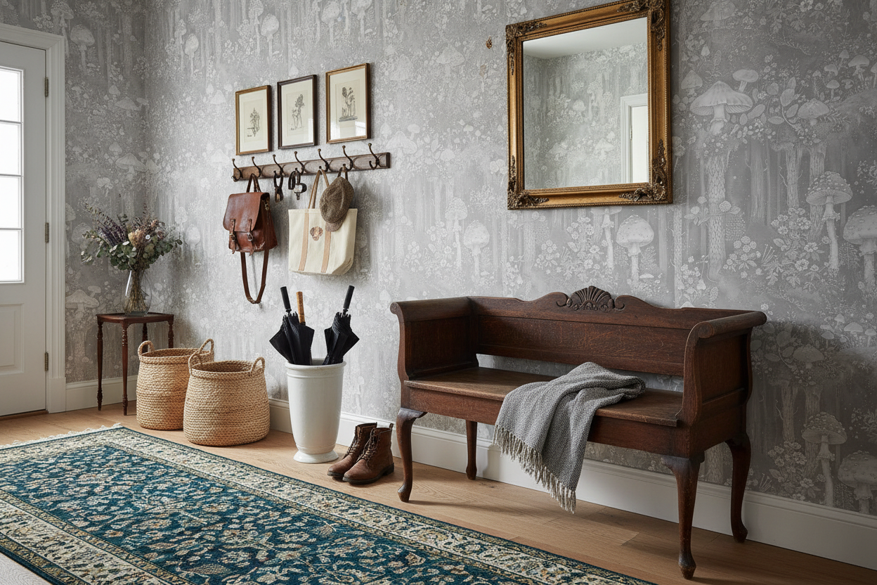 Svampskog - Horisontell - Grå - Magisk skogsvägg inspirerad av John Bauer