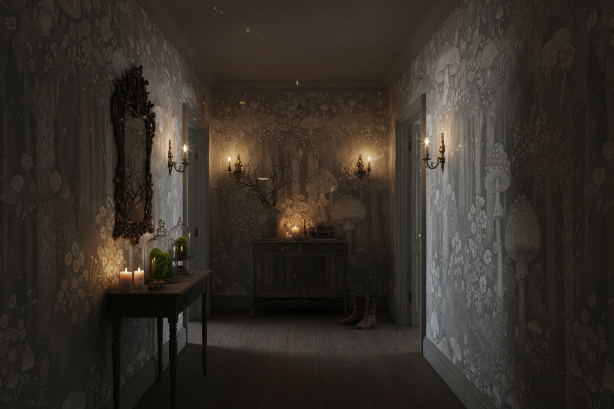 Svampskog - Horisontell - Grå - Magisk skogsvägg inspirerad av John Bauer