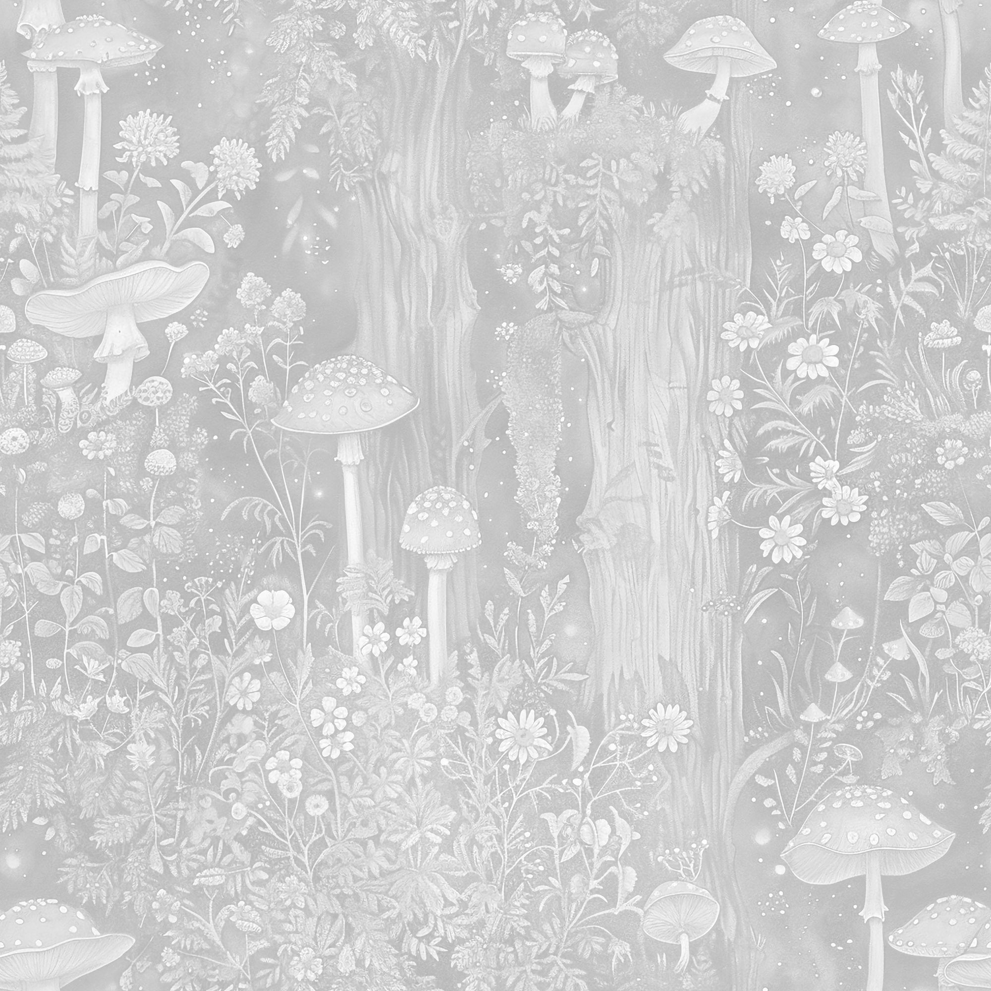 Svampskog - Vertikal - Grå - Magisk skogsvägg inspirerad av John Bauer