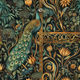 Peacock Serenity - Emerald Noir Gold - Luxury Peacock Motif Wallpaper