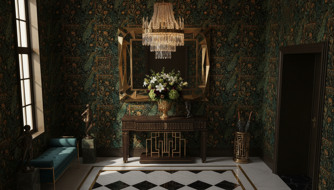 Peacock Serenity - Emerald Noir Gold - Lyxig tapet med påfågelsmotiv